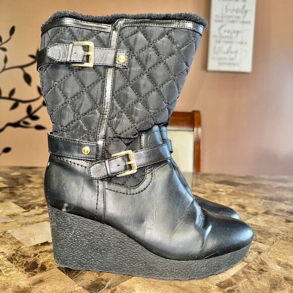 Guess Black Platform Zip Up Faux Fur Lined Quilted Winter Boots Size 8M - Picture 1 of 12